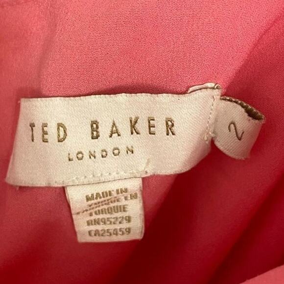 Ted Baker London Betha Floral Square Neck Dress In Pink & Orange Size 2 - Picture 8 of 9